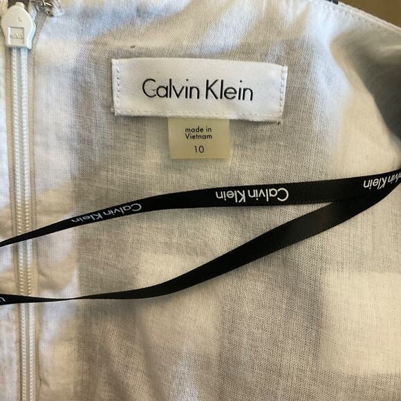 Calvin Klein Sleeveless Gingham black white checked midi fit flare Wrap Dress 10 - Picture 5 of 16